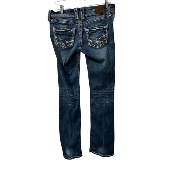 BKE Stella Bootcut Denim Jeans Womens Size 26L Medium Wash Distressed Stitching - Picture 3 of 6